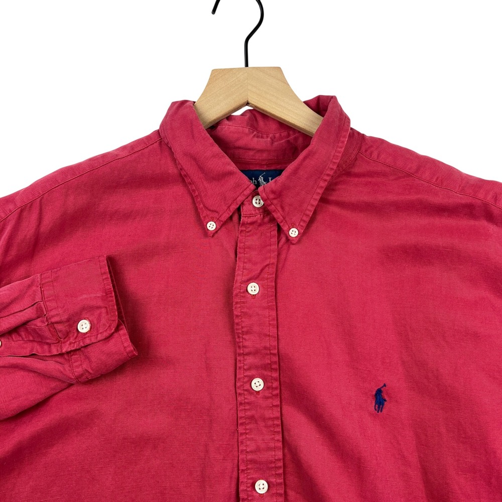 Ralph Lauren Blake Mens XXL Red Silk Linen Long Sleeve Button Down Shirt